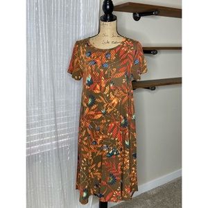 LULAROE- Dark Green Printed Carly Dress Size Small